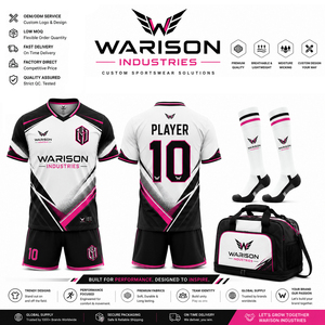 OEM Service Custom Football Teamwear Soccer Uniform Set White Black Orange Soccer Jersey Shorts Socks Sports Bag Set - Product Image 2