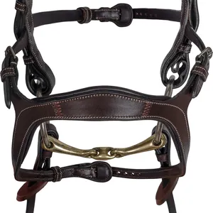 Cabezada para caballo estilo western ajustable, trenzada a mano, de cuero genuino, con frenteal recto de cuero crudo marrón, Cuero marrón 517 - Product Image 5