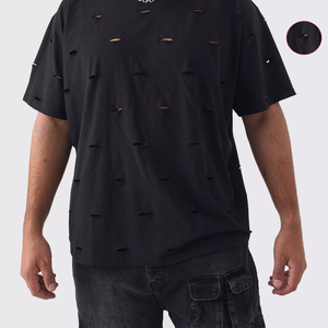 Camiseta Personalizada con Efecto Desgastado, Fabricante de Ropa de Moda Casual de Algodón, Estilo Vintage, Precio de Fábrica, Alta Calidad, OEM/ODM - Product Image 3