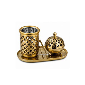 Concept Home Handmade Brass Incense <b>Burner</b> Set with Lid Tongs Hammered Finish Arabic Long-lasting Aromatic All-Season Use - Product Image 5