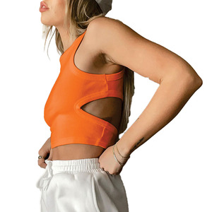 Casual Style Women Wholesale Orange Ribbed Crop Tank <b>Top</b> Sleeveless Side Detail Athleisure Vest for Boutique Activewear Buyers - Product Image 2