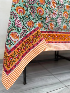 Mantel de Algodón 100% Estampado a Mano, Cubierta para Mesa de Comedor Hecha a Mano, Decoración para Mesa de Boda, Recepción, Fiesta, Hogar, Todos los Tamaños Personalizados - Product Image 5