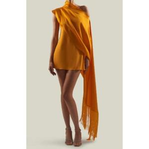 Robe mini asymétrique en satin à une épaule, élégante, coupe trapèze, taille basse, sans manches, couleur unie, longueur genou, couleur personnalisable - Product Image 1