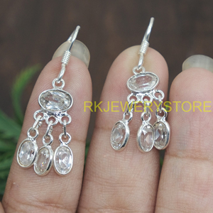 Pendientes colgantes de cuarzo de cristal natural, Plata de Ley 925, hechos a mano, estilo candelabro, estilo bohemio, vintage, joyería para mujer, regalo para hermana - Product Image 4