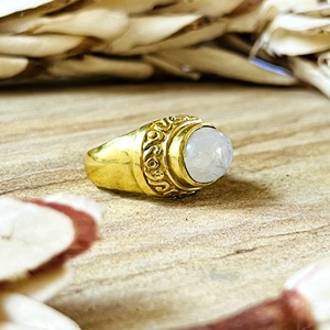 Hot Selling Moonstone <b>Rings</b> Boho Brass Band Jewelry Women 18k Gold Plated Antique Tribal Filigree Statement [Wholesale/OEM/ODM] - Product Image 2