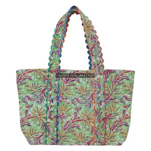 Bolsa de Mano de Gran Capacidad con Estampado de Bloques para Mujer Estilo Europeo Americano, Bolsa de Compras con Estampado de Bloques a Mano con Ribete Decorativo - Product Image 1