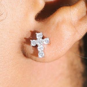 Boucles d'oreilles en argent sterling 925 avec croix en moissanite, couleur D, qualité VVS1, pour femmes - Product Image 2