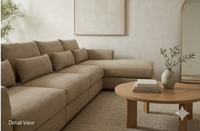 Minimalistisches L-förmiges Stoff-Ecksofa mit Holzbeinen, Gepolsterte Rückenlehne und Armlehnen, Modulares Wohnzimmer-Couchset