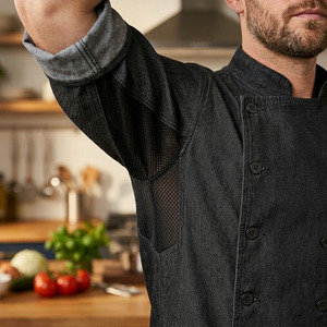 Chaqueta de Chef Moderna Personalizada de Mezclilla, Impermeable, Transpirable, Uniforme de Cocina Elástico para Cocineros Ejecutivos con Malla - Product Image 6
