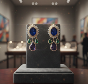 Boucles d'oreilles en argent sterling 925 plaqué or 18 carats, serties de pierres bleues hydro et vertes, taille octogonale avec CZ, pour soirée, prix d'usine - Product Image 4