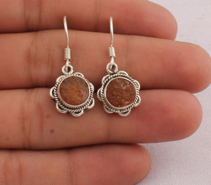 Handmade Lapis Lazuli Gemstone Drop <b>Earrings</b> 925 Sterling <b>Silver</b> Vintage Boho Floral Frame Unisex Women's Jewelry - Product Image 1