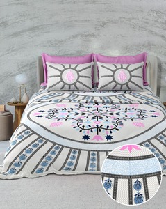 Ensemble de literie de luxe Sansar imprimé à la main en coton 100% 300TC 1,8m pour toutes les saisons, comprenant drap et taies d'oreiller - Product Image 1