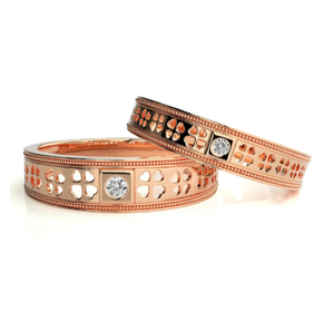 925 Sterling Silver Rose Gold Plated Clover Cutout <b>Couple</b> Rings - Product Image 1