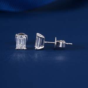 Pendientes de Plata 925 con Baño de Rodio, Moissanita, Corte Esmeralda, Clásicos, Solitarios, Joyería de Lujo para Bodas - Product Image 1