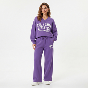 <b>Women</b> Baggy Loose Fit <b>Sweatshirt</b> Full Length Cotton Casual Wear With Drawstring Waist <b>V</b> <b>Neck</b> Winter Wear Printed Tracksuit - Product Image 6