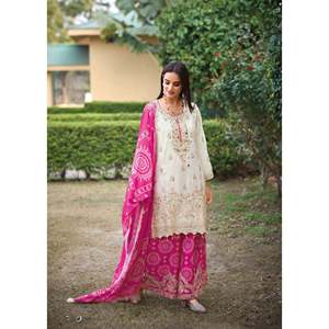 Karma Fashion, magnifique ensemble traditionnel musulman, haut et sharara avec de vrais travaux de miroir faits à la main, tenue de soirée, couleur ciel, taille M, dupatta - Product Image 4