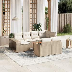 Set Divano da Giardino in Rattan Beige 6 Posti, Arredamento da Esterno Contemporaneo Resistente alle Intemperie, Divano Sezionale da Patio - Product Image 3