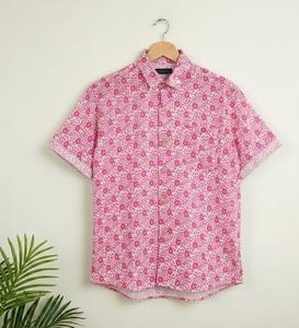 Chemise décontractée pour homme en tissu 100% coton, imprimé floral rose, style artisanal, respirante, disponible en prix de gros - Product Image 5