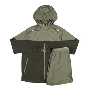 High Quality Adults Hooded Windbreaker Sets Drawstring Closure Short Sleeve Solid Color Windbreaker Suit Jackets Spring - Product Image 4