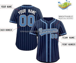 Camiseta de Béisbol Personalizada, Rayas Azul Marino, Impresión Sublimada, Absorbe la Humedad, Unisex, Adulto, Manga Corta, Cierre de Botones, Nombre del Equipo 00 - Product Image 2