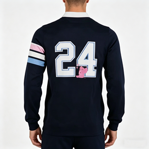 Camiseta de Béisbol Azul Marino para Hombre, Manga Corta, Cuello en V, Personalizable con Nombre del Equipo y Logotipo en la Espalda, Impresión por Transferencia de Calor, 100% Poliéster - Product Image 4