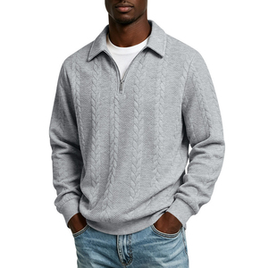 Pull en tricot de laine personnalisé pour homme, col demi-zip, col rabattu, pull en cachemire torsadé, collection hiver - Product Image 3