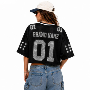 Camiseta Deportiva Personalizada Premium Unisex, Estilo Crop Top, con Número de Diamantes de Imitación, Jersey de Fútbol Americano, OEM, al por Mayor, Ligera, de Malla - Product Image 4