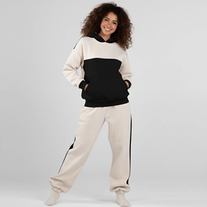 Conjunto Deportivo de Felpa con Capucha para Mujer, Tallas Grandes, Corte Holgado, Manga Larga, Bloques de Color, Estilo Casual, con Bolsillos Laterales, Estampado Personalizado - Product Image 2