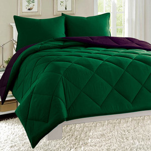 Couette matelassée réversible vert émeraude et violet, garnissage polyester, taille Queen, lavable en machine, usage hivernal, hypoallergénique - Product Image 1