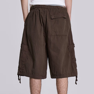 Pantalones Cortos Cargo de Color Sólido para Hombre, Cintura Media, Cierre con Cordón, Material de Lona, Estilo Casual con Bolsillos, Diseño Transpirable - Product Image 2