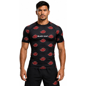 Camiseta de Compresión de Manga Corta para Hombre Black Leaf, Diseño de Nubes Rojas, Secado Rápido, Spandex y Poliéster, para MMA - Product Image 1