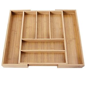 Plateau de rangement de cuisine en bois avec 4 compartiments pour ustensiles et couteaux, design rectangulaire minimaliste, facile à nettoyer, à un seul niveau - Product Image 1