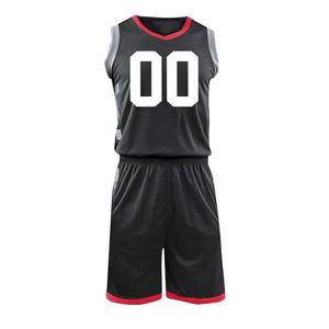 Ensemble de maillots de basket-ball unisexe à manches longues respirant noir avec bordure rouge numéro 00 nom personnalisé imprimé par transfert thermique polyester - Product Image 1