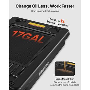 Bac de vidange d'huile à profil bas de 17 gallons avec pompe électrique 180W et tuyau pliable de 8,2 pieds – Outil de réparation automobile pour un changement d'huile pratique - Product Image 3