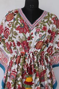 ชุดคาฟตันผ้าฝ้ายพิมพ์ลายดีไซน์แม็กซี่ทำมือ เสื้อผ้าผู้หญิง ของขวัญสำหรับเธอ เพื่อนเจ้าสาว ลายบล็อกพิมพ์ ชุดคาฟตันยาวพิมพ์ลาย - Product Image 2