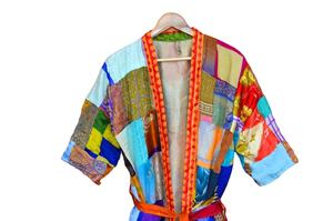 กิโมโนผ้าไหมสั้นวินเทจสำหรับผู้หญิงเสื้อคลุมเพื่อนเจ้าสาวผ้าชีฟองเย็บปะต่อกันมาใหม่ - Product Image 5