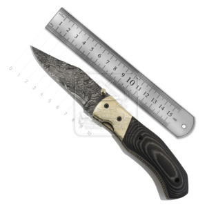 Handmade Damascus Steel Hunting Folding Pocket Knife DD-FK-801 25mm <b>Canvas</b> Micarta Handle Brass Bolsters 170mm Outdoor EDC - Product Image 1