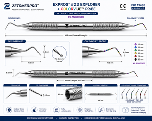 เอ็กซ์โปรส์ # 23 Explorer + Colorvue Probe หัววัดแบบสองด้านสำหรับงานทันตกรรม # ด้ามจับอะโนไดซ์ 6 จุด สแตนเลสสตีล Zetomed Pro - Product Image 3