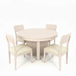 Ensemble de table basse ronde moderne avec 4 chaises en frêne massif et placage MDF, design durable et léger - Product Image 1