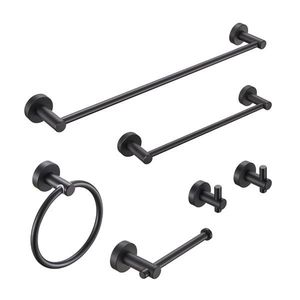 Set di 6 Accessori per Bagno in Alluminio Spesso Nero Opaco da 24 Pollici Montato a Parete, Include Portasciugamani - Product Image 1