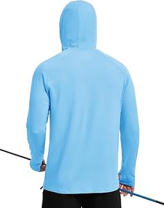 Chemise de pêche à manches longues à capuche pour homme, orange, UPF 50, séchage rapide, polyester, fermeture éclair, couleur unie, vêtements d'extérieur - Product Image 6