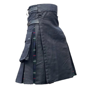 Kilt écossais pour femme en coton noir hybride, plissé, avec sangle en cuir, motif tartan, style Highland, personnalisé, vente en gros - Product Image 3