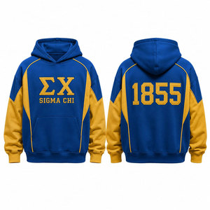 Sweat à capuche brodé Sigma Chi pour homme, bleu et or, manches raglan, en polaire, décontracté, avec poches, coupe classique, pour l'automne - Product Image 1