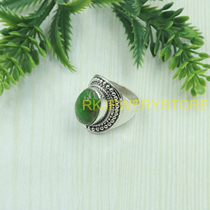 แหวนเงินแท้ 925 ประดับเทอร์ควอยซ์สีเขียวทองแดง งานแฮนด์เมด สไตล์วินเทจ โบโฮ ทรงโดม คาโบชอง ของขวัญสำหรับทุกเพศ - Product Image 6