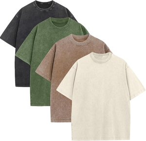 T-shirt en coton uni surdimensionné pour homme, manches courtes, col rond, coupe décontractée, jersey uni teint, longueur normale - Product Image 1