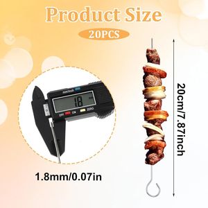 20 Spiedini Riutilizzabili in Acciaio Inox da 20 cm per Barbecue, Spiedini in Metallo per Forno, Accessori per Shish Kebab e BBQ - Product Image 3