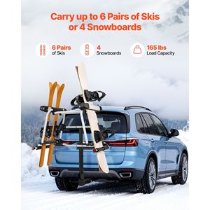 Portasci e Portasnowboard da Montare sul Gancio Traino, Compatibile con Ricevitore da 2 Pollici, Capacità di Trasporto fino a 6 Paia di Sci e 4 Snowboard - Product Image 2