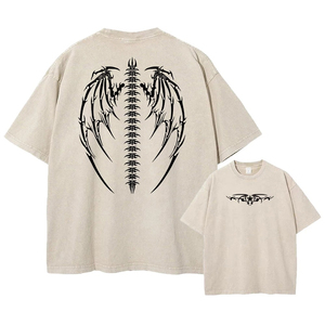 Men's Beige Gothic <b>Dragon</b> Wing Silk Screen Printed Short Sleeve O-Neck <b>T</b>-<b>Shirt</b> Loose Fit 100% Cotton Jersey Breathable - Product Image 1