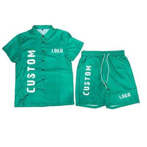 2025 impression personnalisée Logo été hommes décontracté 2 pièces ensembles à manches courtes bouton t-shirt et short universitaire imprimé survêtements - Product Image 5