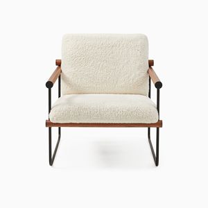 Modern Sherpa Living Room <b>Chair</b> with Metal Legs and Wood Arms Solid Back Leisure <b>Chair</b> for Indoor Use - Product Image 2